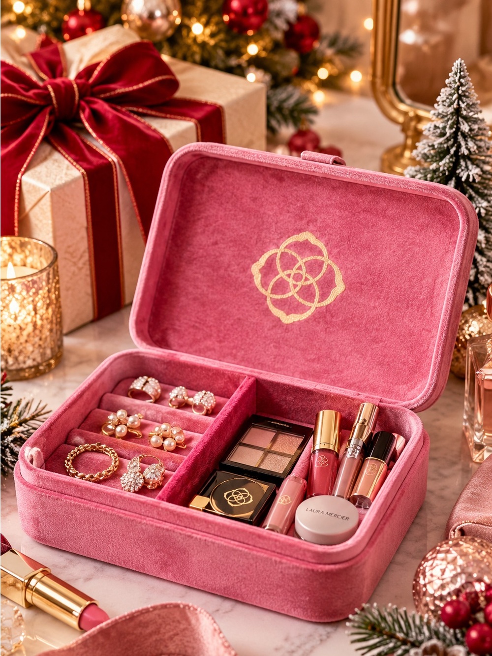 Kendra Scott Pink Velvet Cosmetic Case